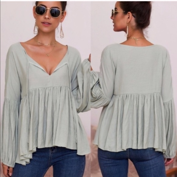 Aluna Levi Tops - 🌻50% OFF LISTING PRICE🌻Sage Long Sleeve Blouse